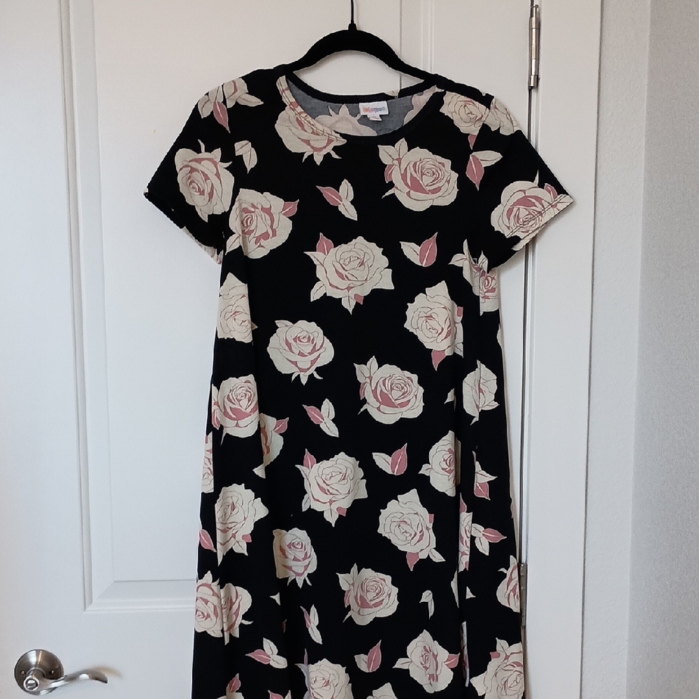 LuLaRoe Black Dress with Pink Floral Pattern